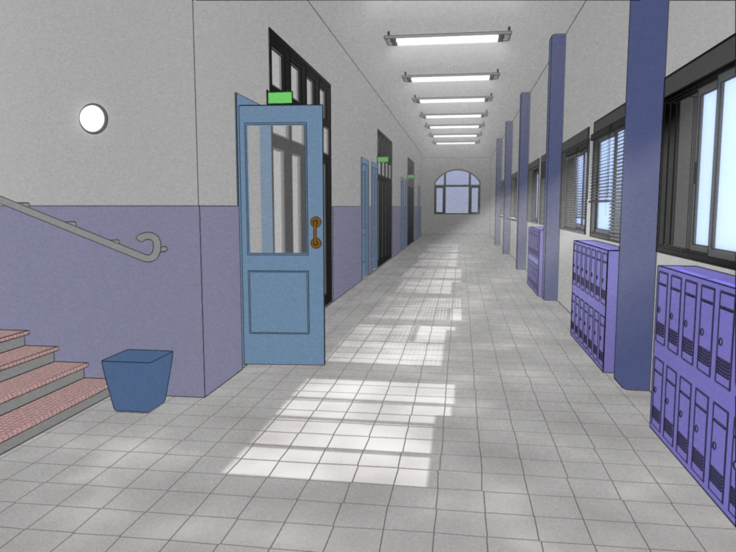3d render of a school hallway