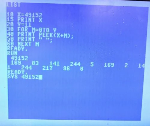 Commodore 64 screen with a BASIC program