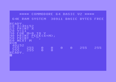Commodore 64 screen with bad output from the main program