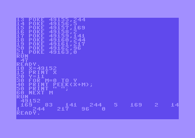 Commodore 64 screen with matching output from the original program