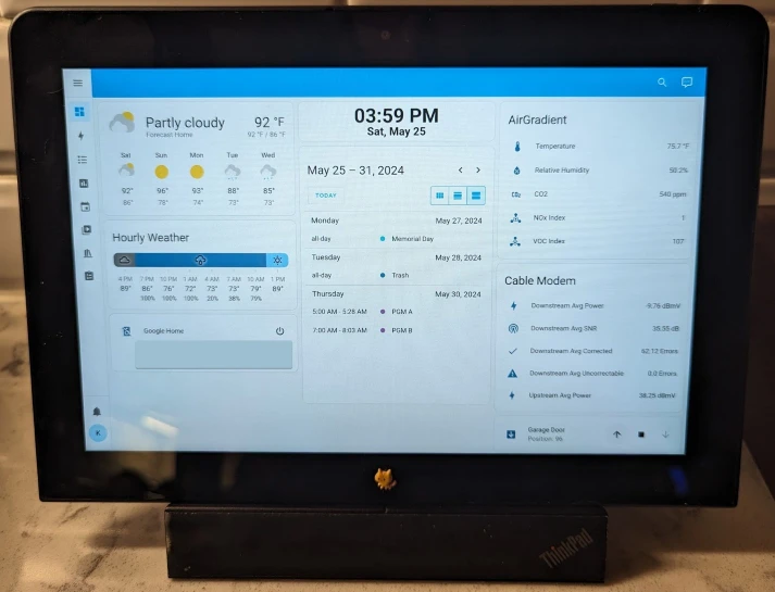 Lenovo tablet with home assistant dashboard