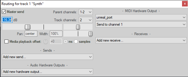 Track routing settings (IO button on track)